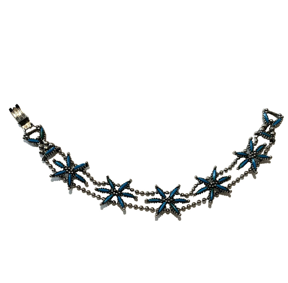 Vtg 1960s Faux Turquoise Starburst Flower Bracelet Silver Tone 7.75" Southwest